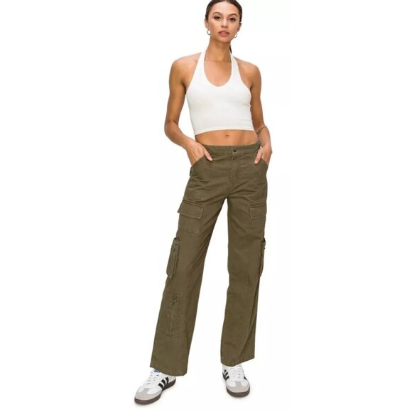 Cali1850 Pants - Cali 1850 Juniors Olive‎ Green Cargo Zippered-Pocket Straight Leg Pants 9 NWOT